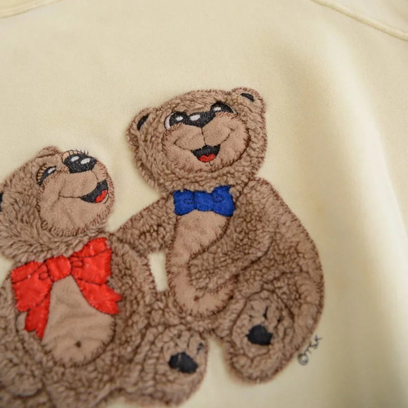 Tsk..Tsk Butter Yellow Pastel  with 2 Fuzzy Bears Crewneck Sweater - Picture 11 of 15
